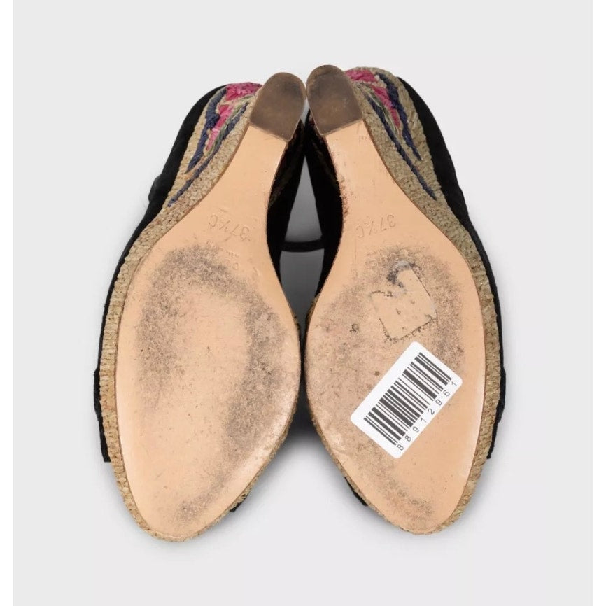 Gucci Black Suede Horsebit Wedge Sandals EU 37.5 Pre-owned