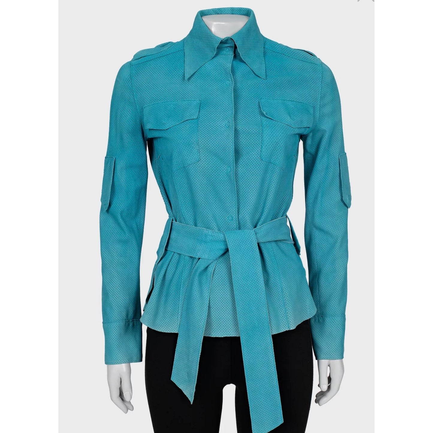 Dolce & Gabbana Perforated Leather Shirt - Light Blue, M pre-owned