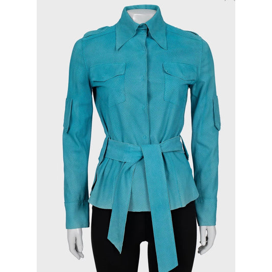 Dolce & Gabbana Perforated Leather Shirt - Light Blue, M pre-owned