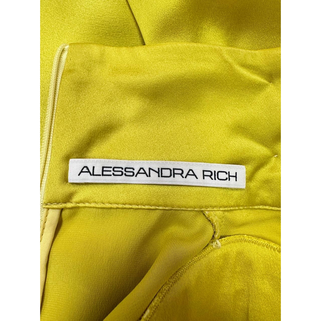 ALESSANDRA RICH Long Embellished Satin Turtleneck Dress In Yellow Sz.42 Pre-owned