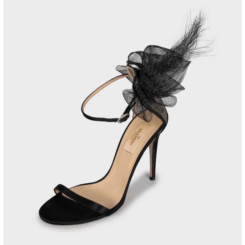 Valentino Black Suede Bow Stiletto Sandals Size 39 pre-owned