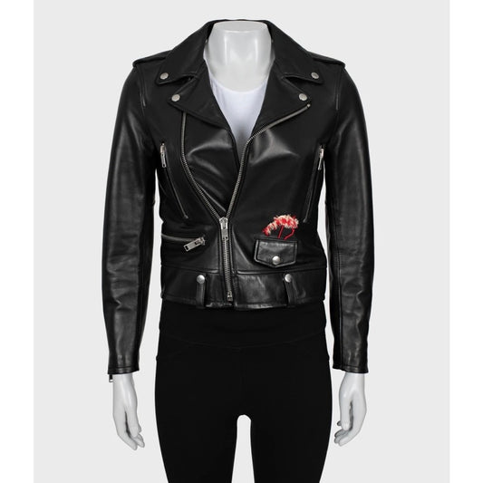 Saint Laurent Cropped Embroidered Leather Jacket Sz.38 M Pre-owned