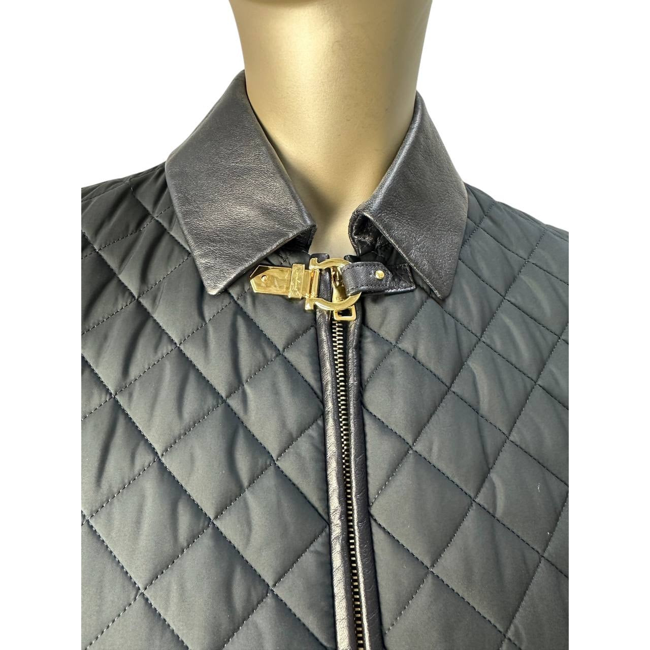 Salvatore Ferragamo Quilted Coat Leather Collar Sz.42 pre-owned
