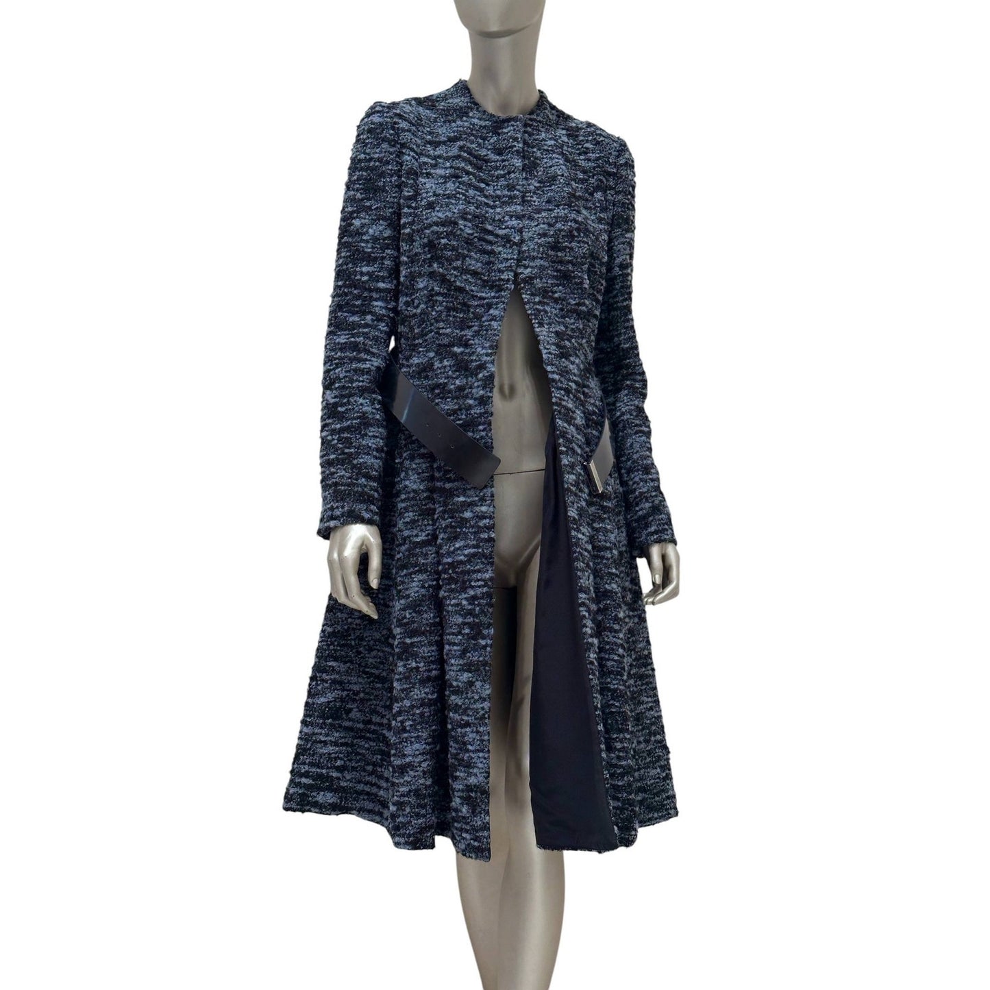 Dior Blue & Black Textured Belted Coat Dress Sz.38 Pre-owned