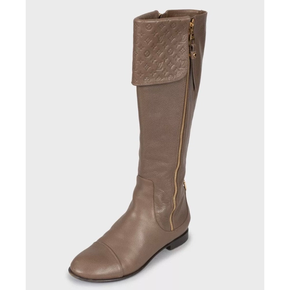 Louis Vuitton Brown Leather Knee Boots Gold Zippers 37.5 Pre-owned