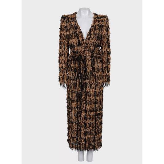 Balmain Long Black Cardigan with Luxurious Gold Fringe Sz.38 pre-owned