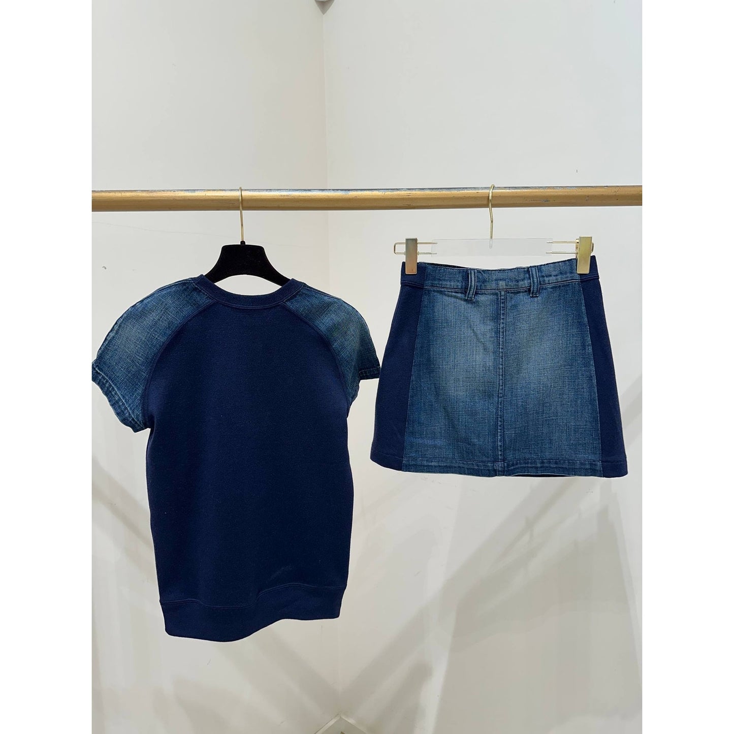 Louis Vuitton Wool & Silk T-Shirt with Denim Sleeves Set - XS Pre-owned