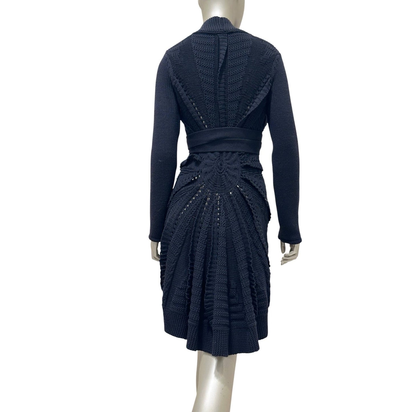 Valentino Garavani Navy Wool Knit Long Cardigan Coat S Pre-owned