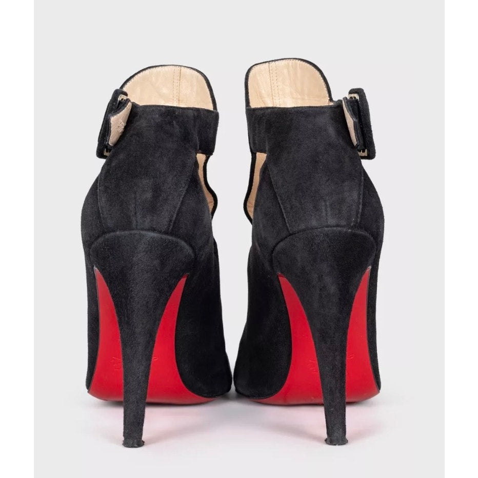 Christian Louboutin Black Suede Cutout Ankle Boots Sz. 38 Pre-owned