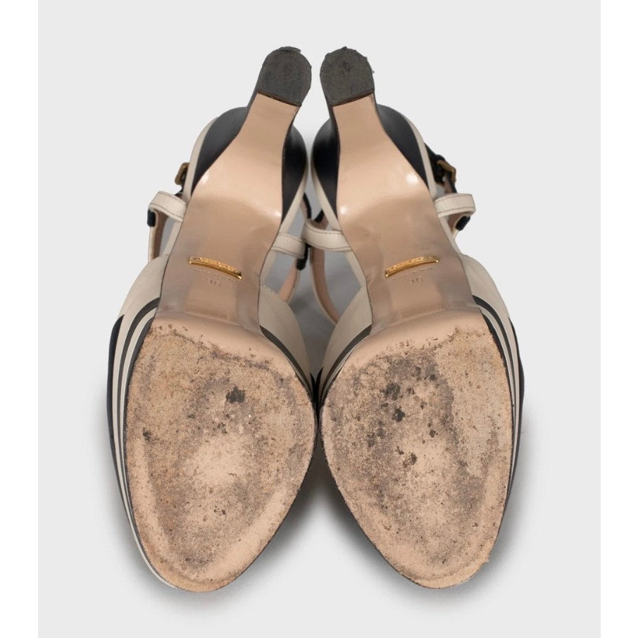 Gucci Blue Leather Block Heels with Gold Studs, Size 36 pre-owned