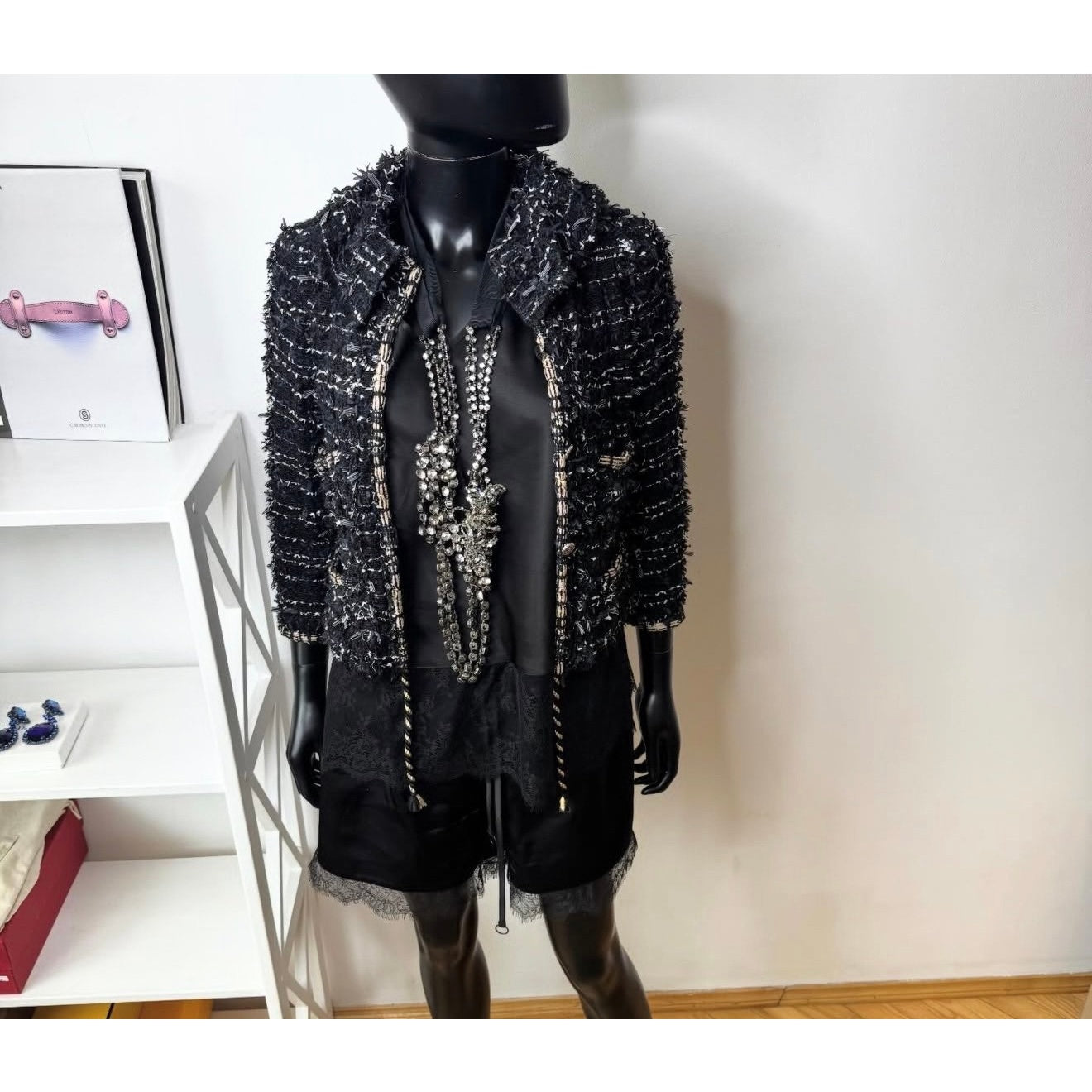 Chanel SS06 Fantasy Tweed Black Rope Trim Jacket Sz.38 Pre-owned