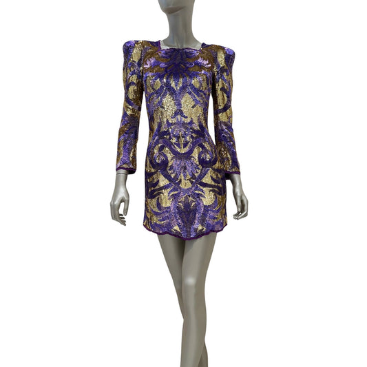 Balmain Embellished Silk Sequin Mini Dress FR 38 Pre-owned