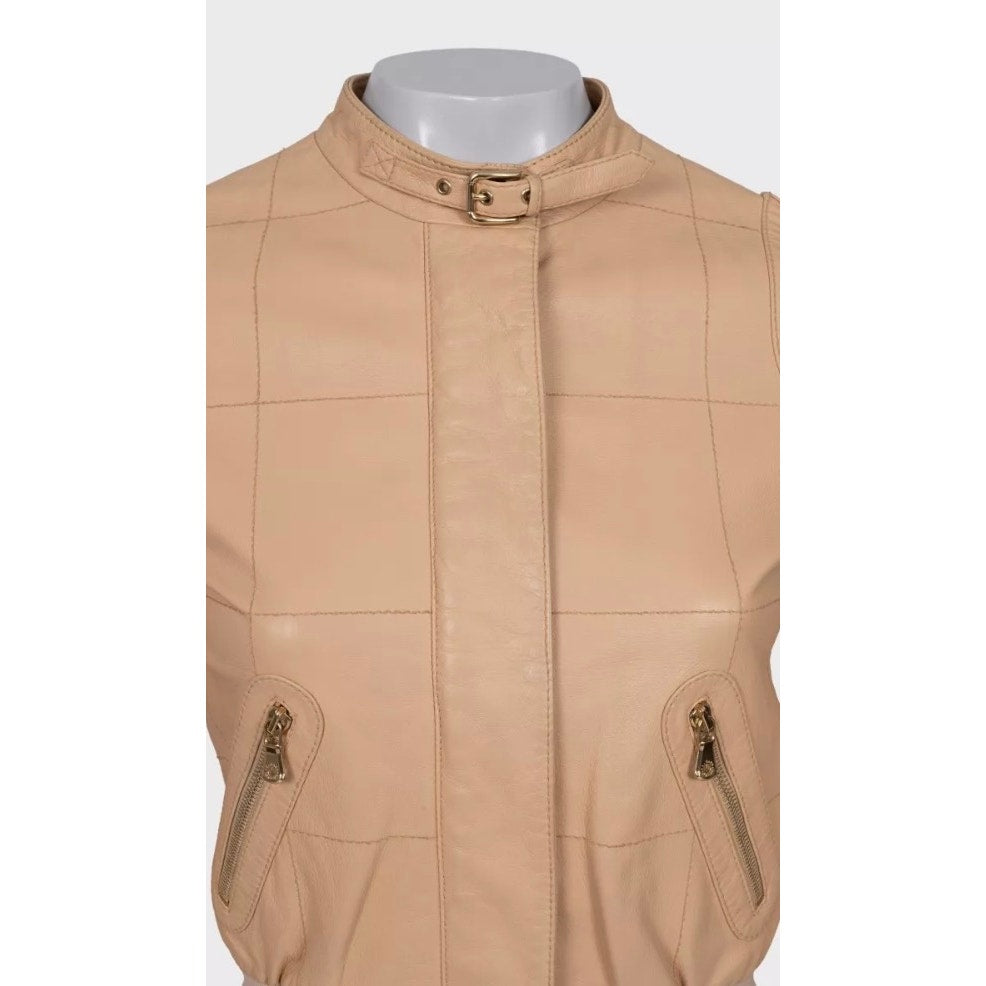 Dolce & Gabbana Beige Leather Jacket - Size XS (IT38) Pre-=owned
