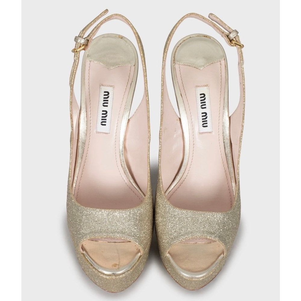 Miu Miu Gold Stiletto High Heel Sandals - Size 36 Pre-owned