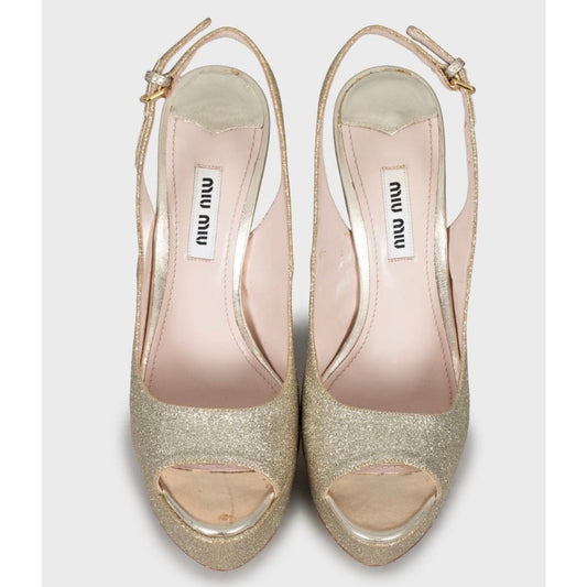 Miu Miu Gold Stiletto High Heel Sandals - Size 36 Pre-owned