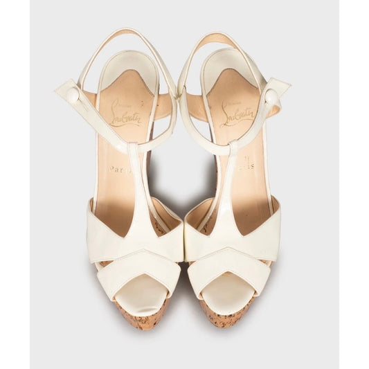 Christian Louboutin White Leather Wedge Sandals Sz.40 Pre-owned