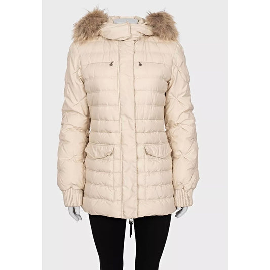 Just Cavalli White Down Coat Faux Raccoon Fur - Size 42/M Pre-owned