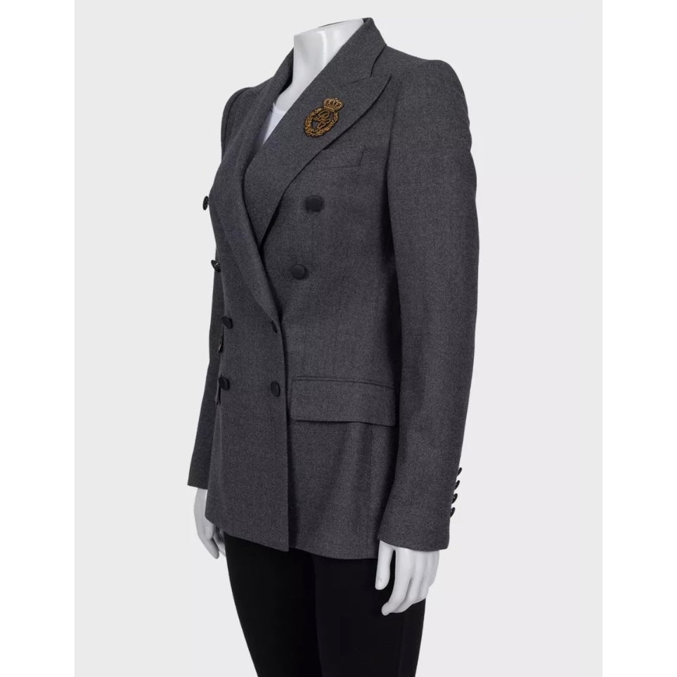 NWOT  Dolce & Gabbana Grey Wool Double Breasted Blazer Sz.42 Pre-owned