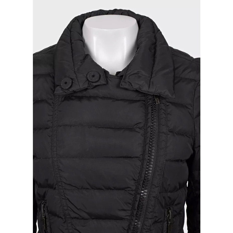 Moncler Black Fitted Down Jacket Asymmetric Zip Detachable Collar S Pre-owned