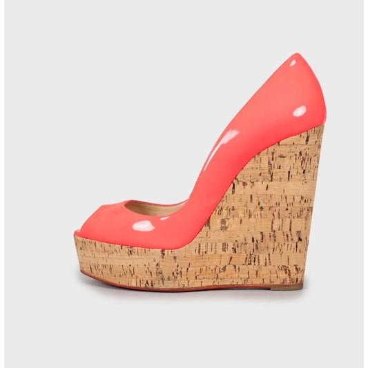 Christian Louboutin Pink Patent Wedge Heels Sz.37 Pre-owned