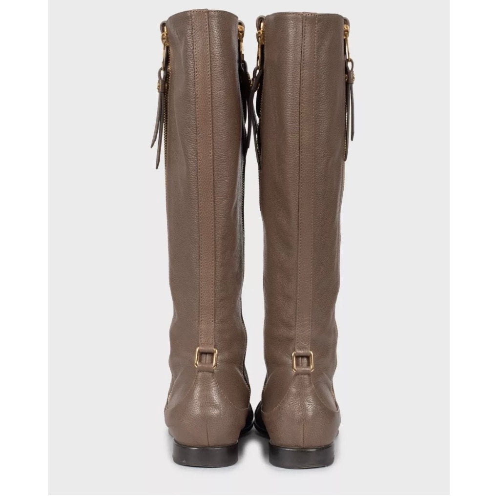 Louis Vuitton Brown Leather Knee Boots Gold Zippers 37.5 Pre-owned