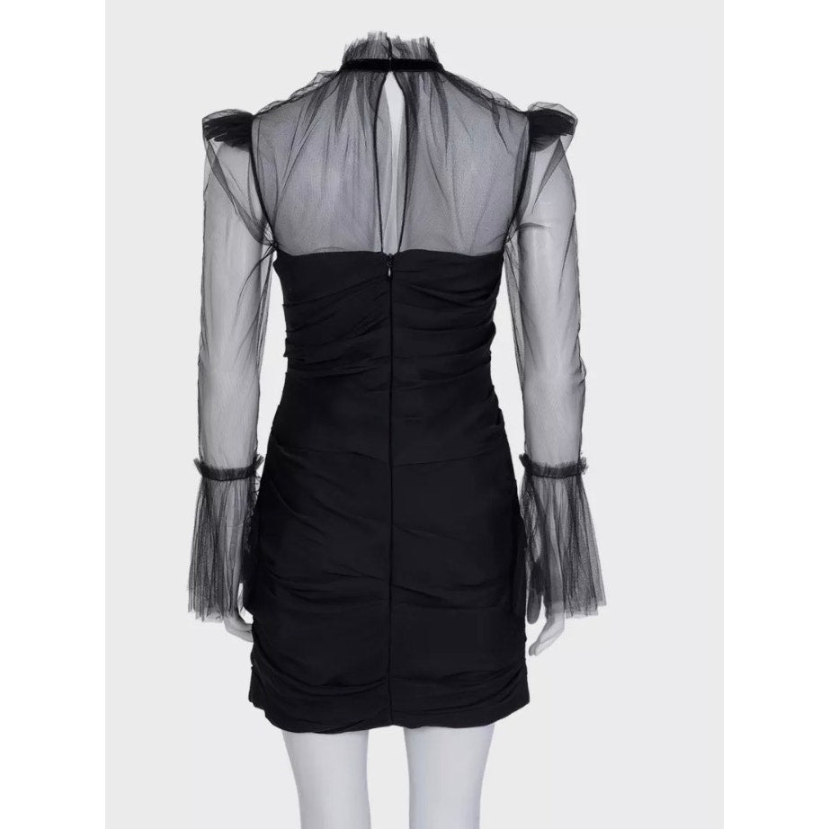 Khaite Black Silk Cocktail Dress with Sheer Sleeves XS pre-owned