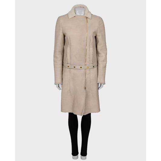 Gucci Beige Shearling Leather Zip Sleeve Coat Sz.42/M Pre-owned