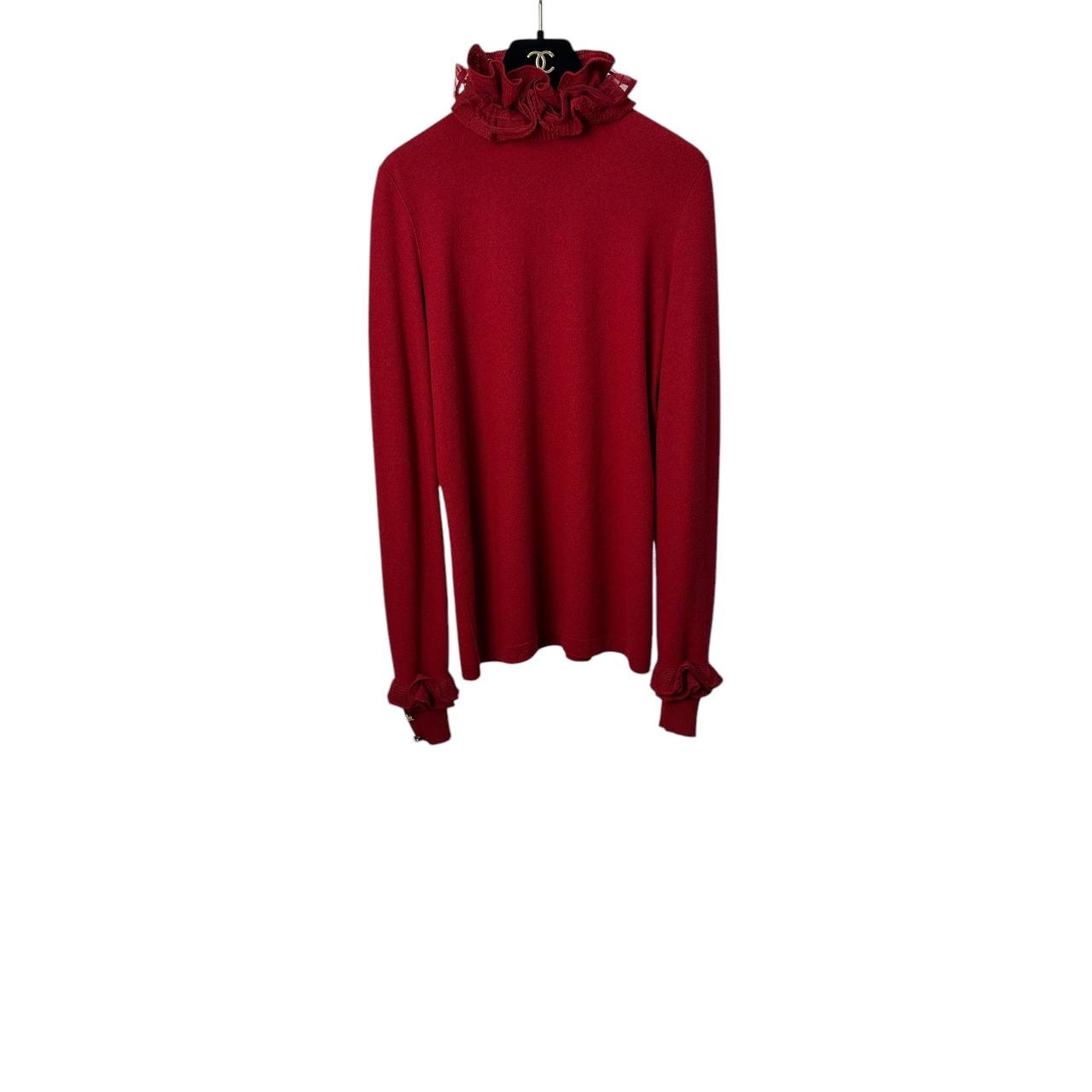 Chanel Dark Red Cashmere CC Logo Turtleneck Sweater S-M Pre-owned