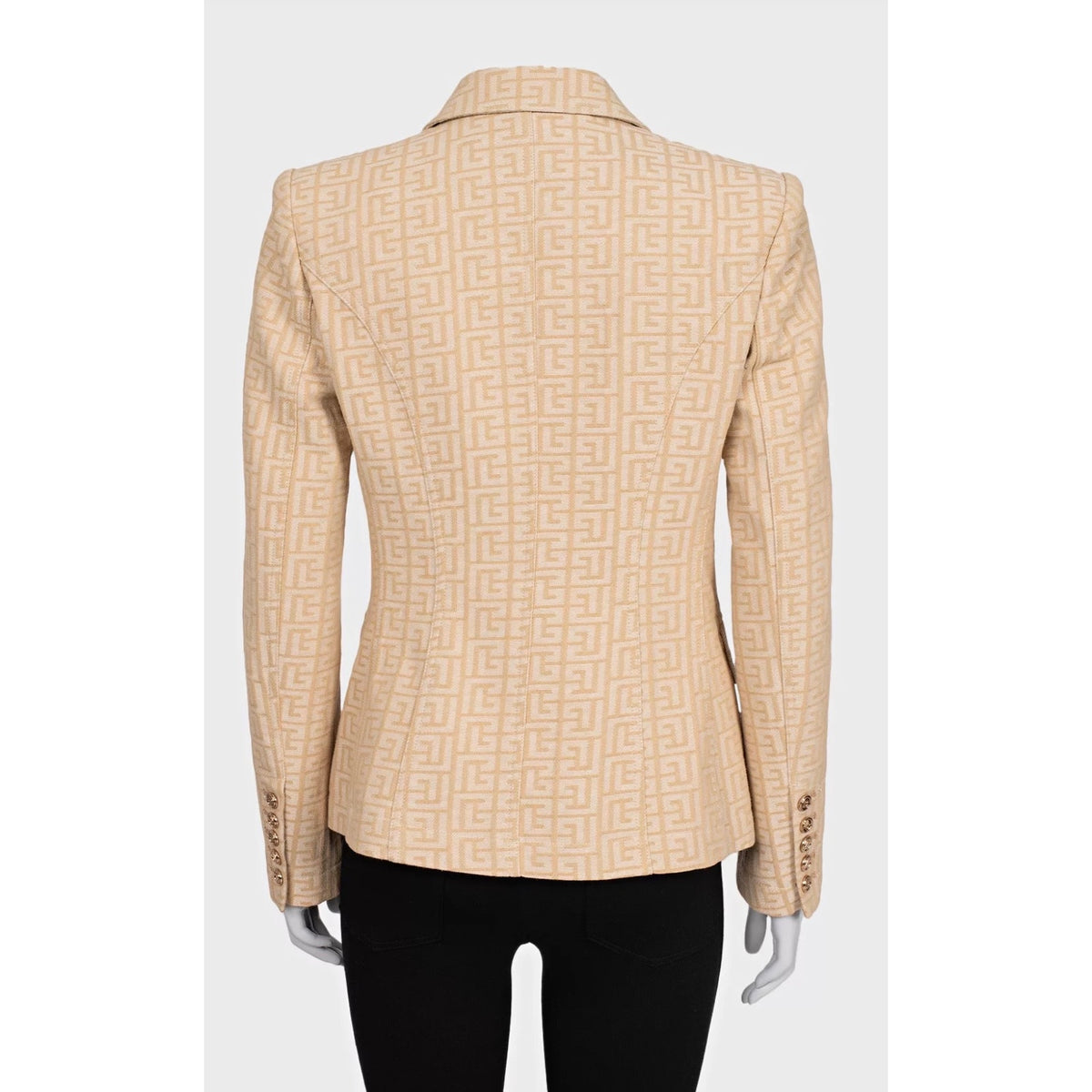 NWOT Balmain Beige Signature Print Fitted Jacket Sz.42 Pre-owned