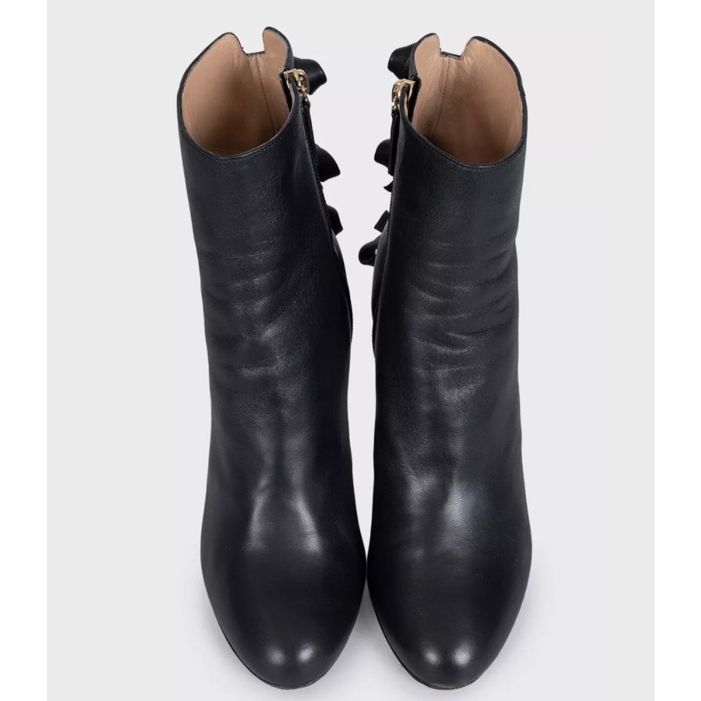 Valentino Black Leather Bow Ankle Boots Stiletto EU 40 Pre-owned
