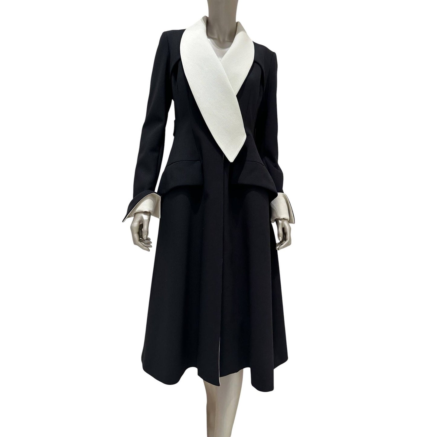 Dior Black Wool Satin Oversized Lapel Coat Sz.38 Pre-owned