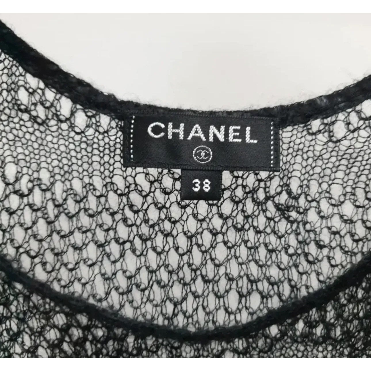 CHANEL COCO Button Rayon Cashmere Layered Lace Knit Tank Top Sz.38 pre-owned