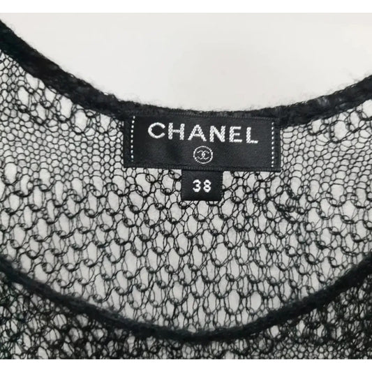CHANEL COCO Button Rayon Cashmere Layered Lace Knit Tank Top Sz.38 pre-owned