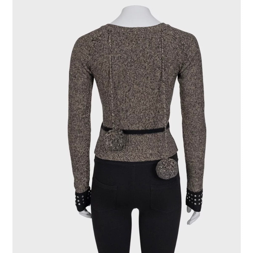 Sonia Rykiel Brown Crystal Embellished Wool Cashmere Sweater Sz.36 pre-owned
