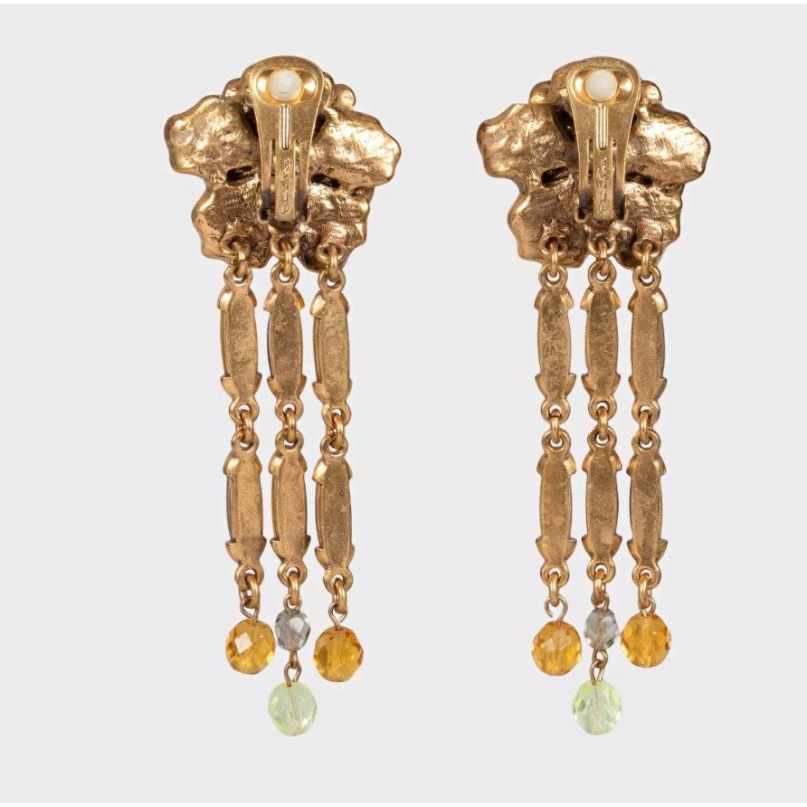Oscar de la Renta Gold Tone Flower Clip-On Earrings Pre-owned