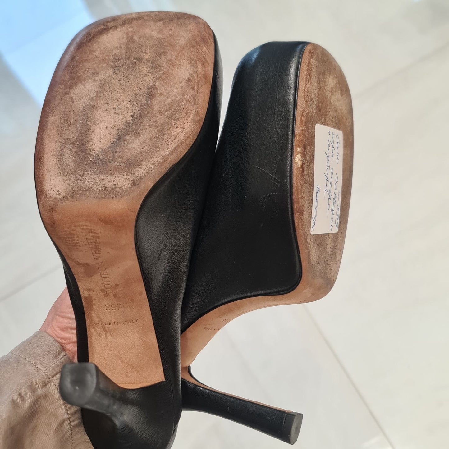 Bottega Veneta Black Leather Square Toe Platform Mules Sz.39,5 pre-owned