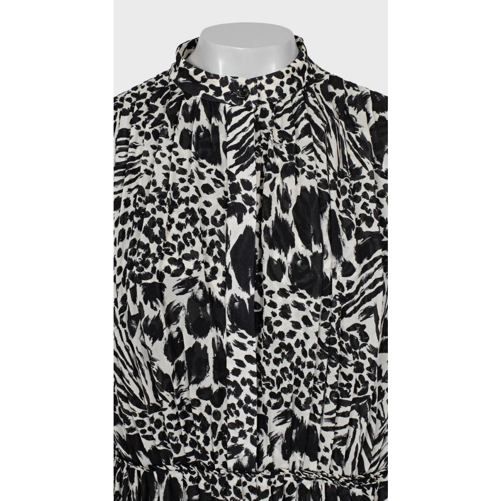 Louis Vuitton Black & White Pleated Silk Shirt Dress Sz.38 Pre-owned