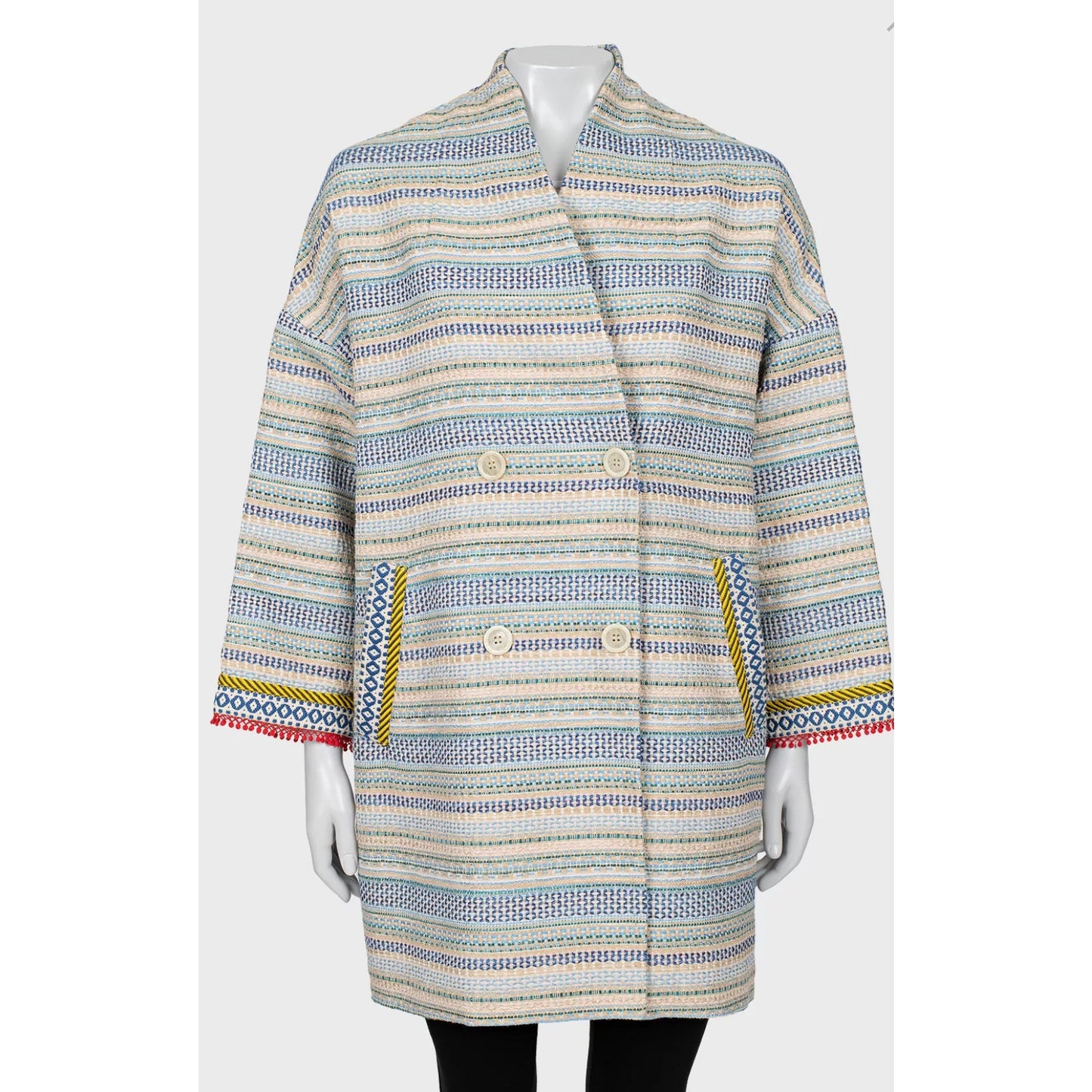 Max Mara Weekend Striped Double-Breasted Coat - Size S pre-owned