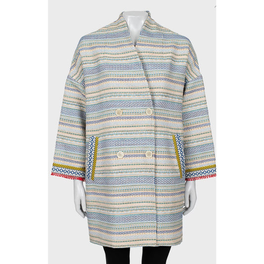 Max Mara Weekend Striped Double-Breasted Coat - Size S pre-owned