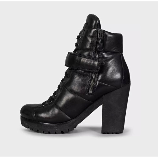 Prada Sport Black Leather Ankle Boots Size 37.5 pre-owned
