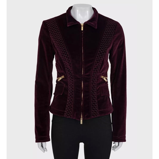 Roberto Cavalli Velvet Fitted Zip Jacket Purple - M Pre-owned