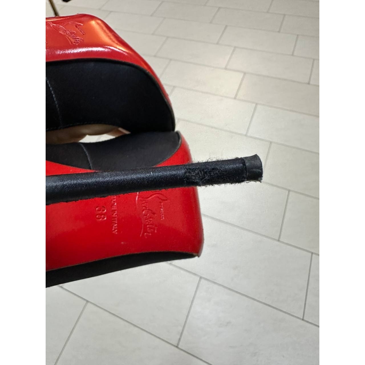 Christian Louboutin Black Satin Stiletto Pumps Heels Sz.38 Pre-owned