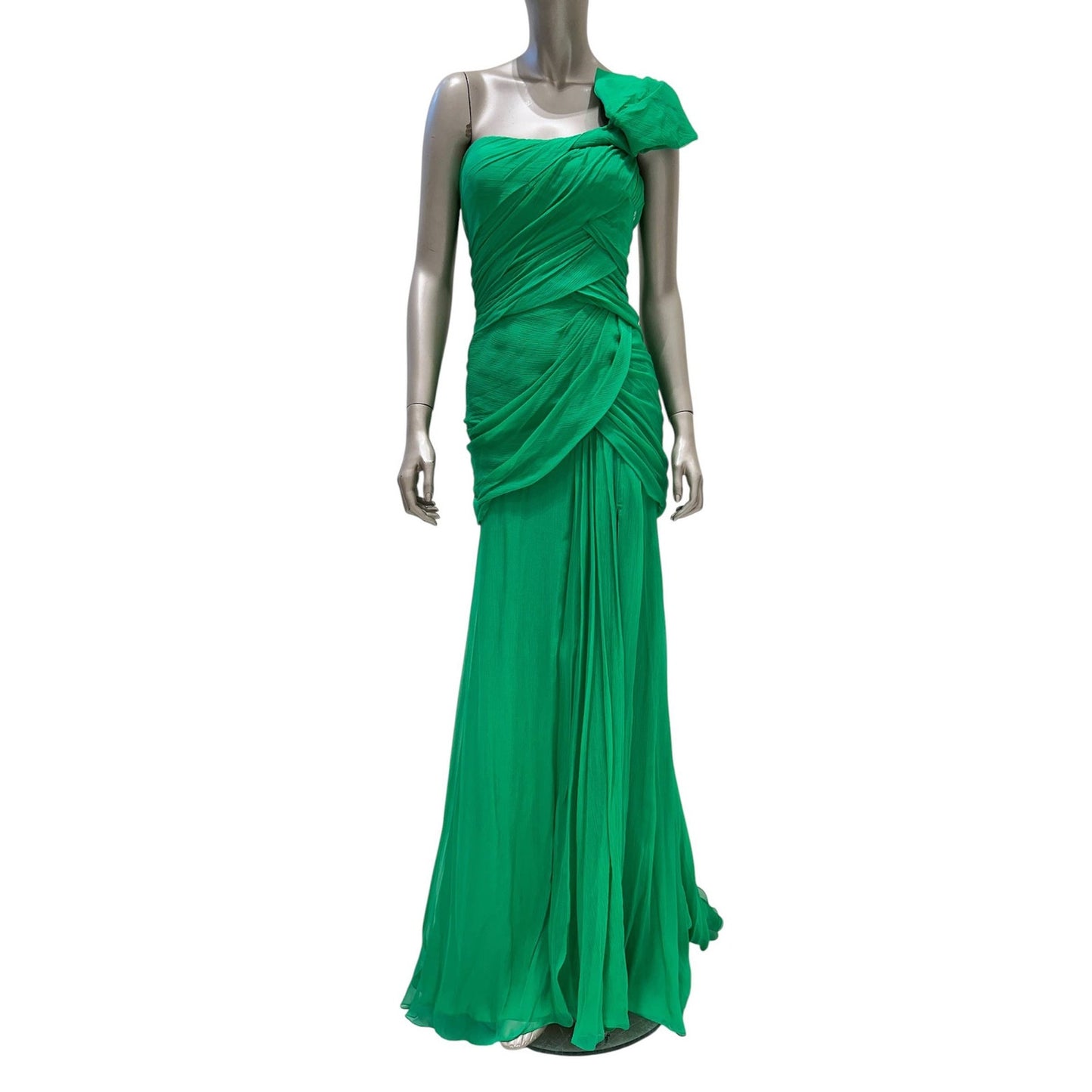 NWT  Oscar de la Renta Green Silk Evening Gown Sz.4 Pre-owned