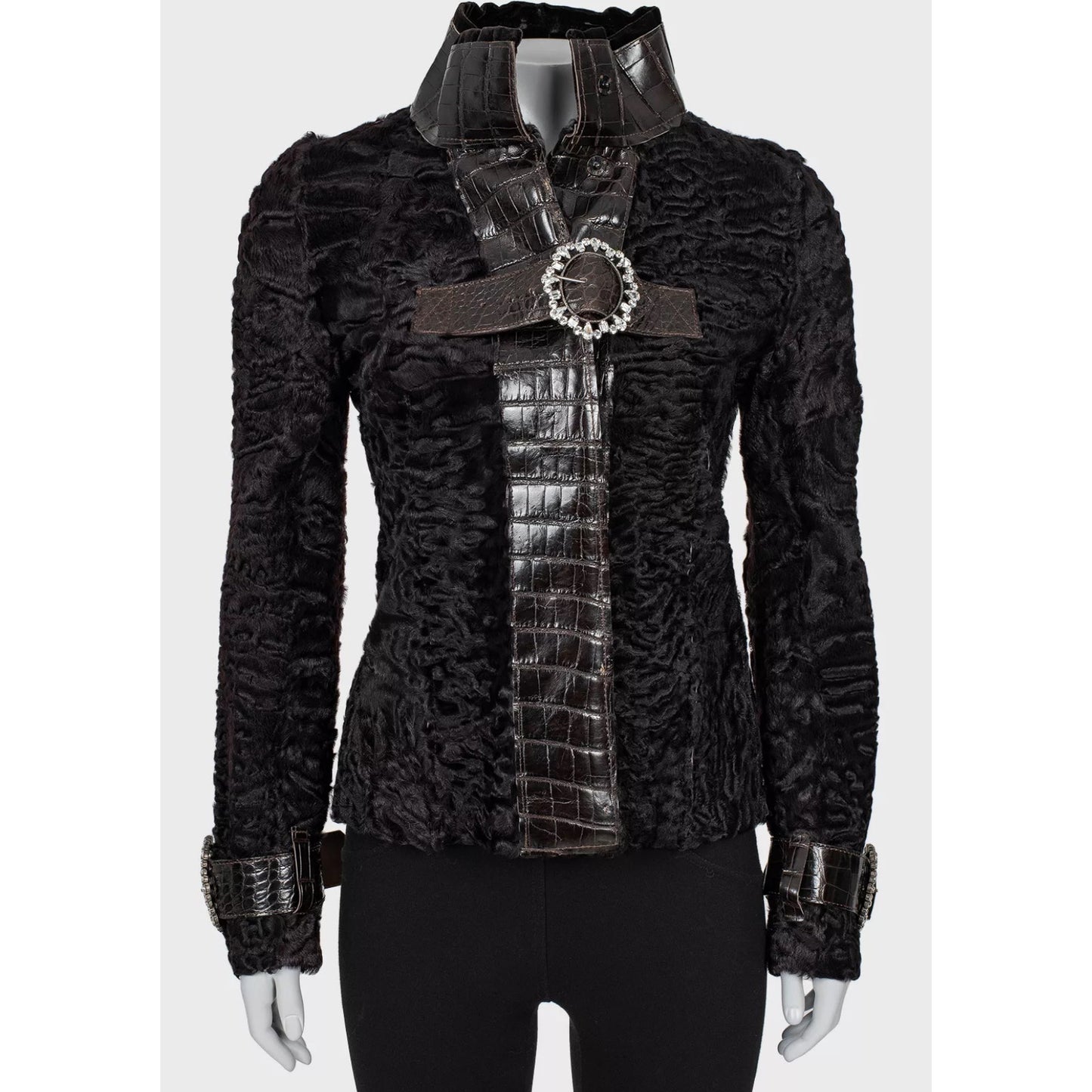 Dolce & Gabbana Brown Shearling Crystals Jacket  Sz.40 L Pre-owned