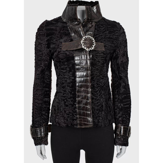 Dolce & Gabbana Brown Shearling Crystals Jacket  Sz.40 L Pre-owned