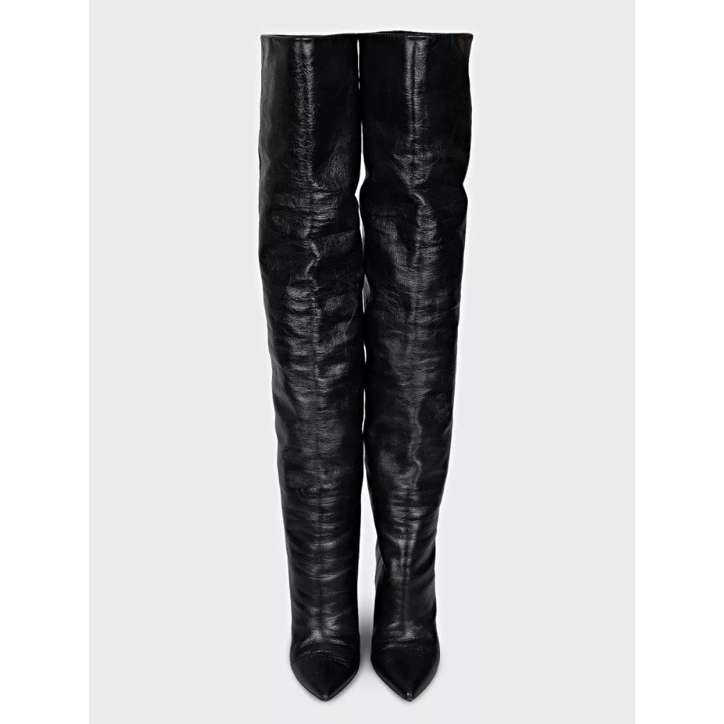 Saint Laurent Niki Black Leather Wedge Over-the-Knee Boots Sz.38