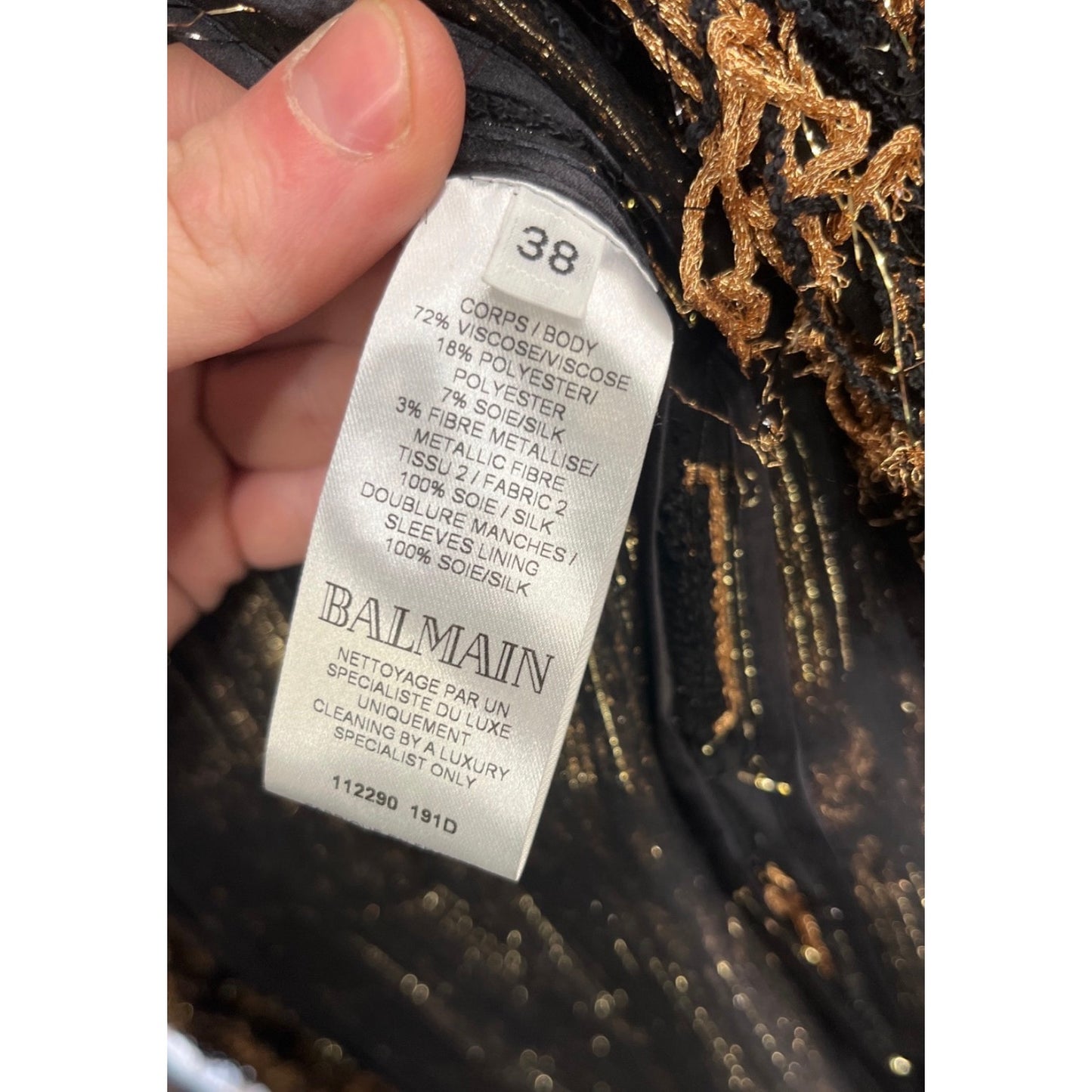 Balmain Long Black Cardigan with Luxurious Gold Fringe Sz.38 pre-owned
