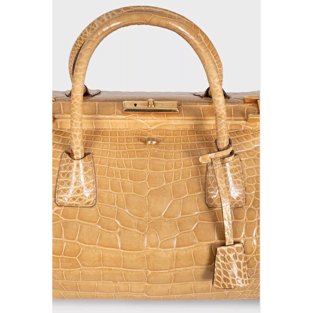 Prada Beige Leather Animal Print Handbag Pre-owned