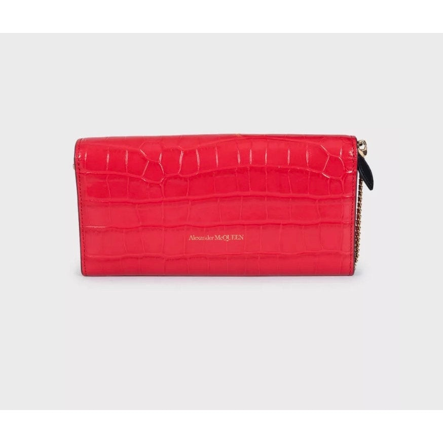 Alexander McQueen Red Embossed Leather Chain Clutch Pre-owned