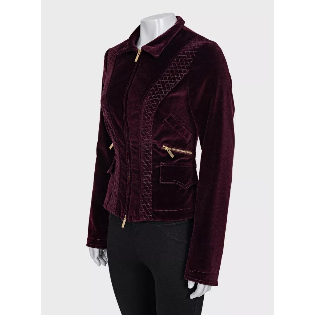 Roberto Cavalli Velvet Fitted Zip Jacket Purple - M Pre-owned